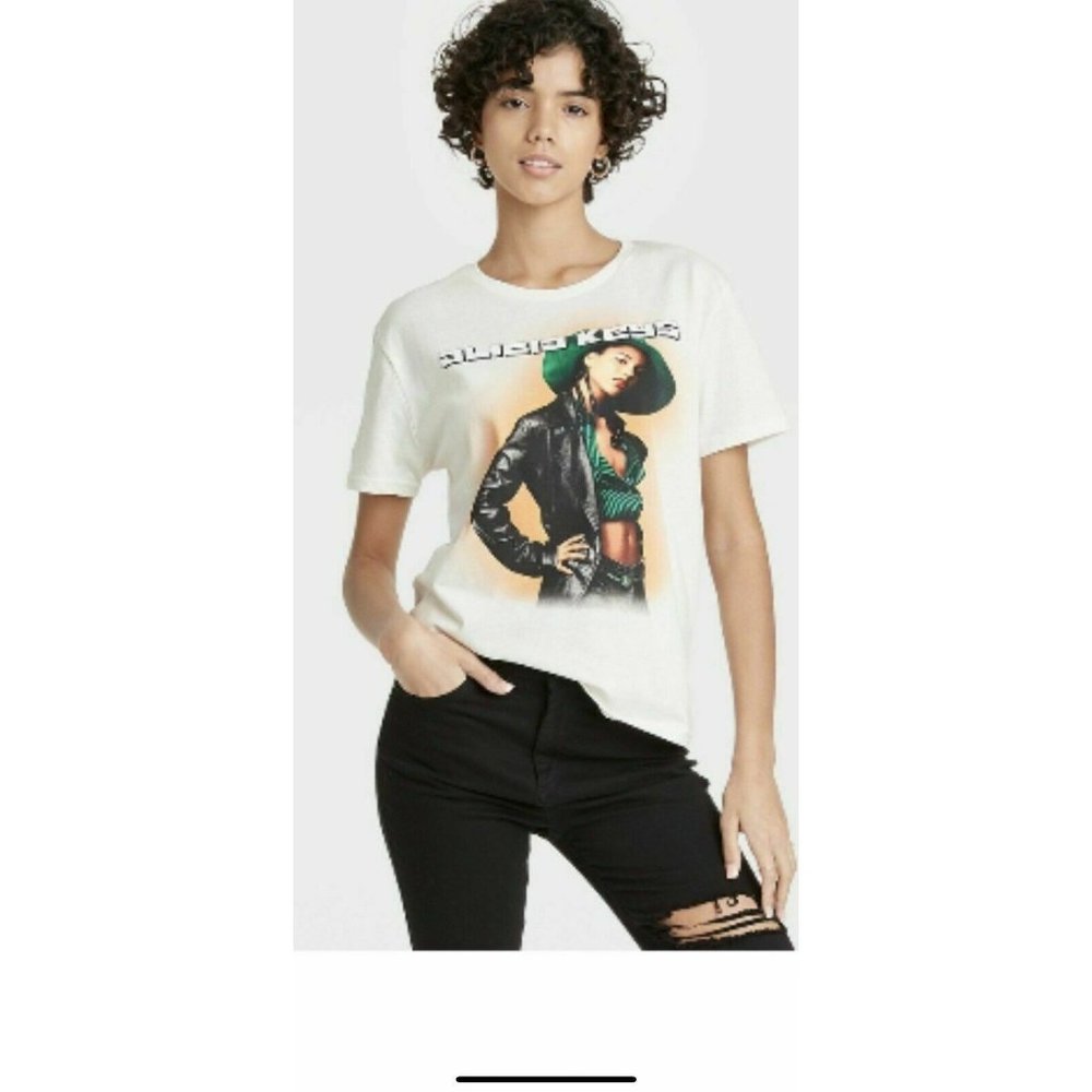 NWT Alicia Keys Women's Short Sleeve Graphic T-Shirt, White, XXL